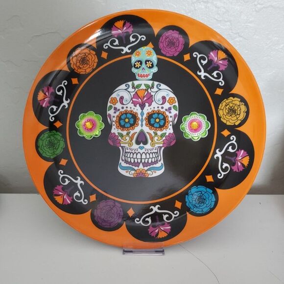 Halloween Day of the Dead Sugar Skull Melamine Serving Platter 14" D - Picture 2 of 3